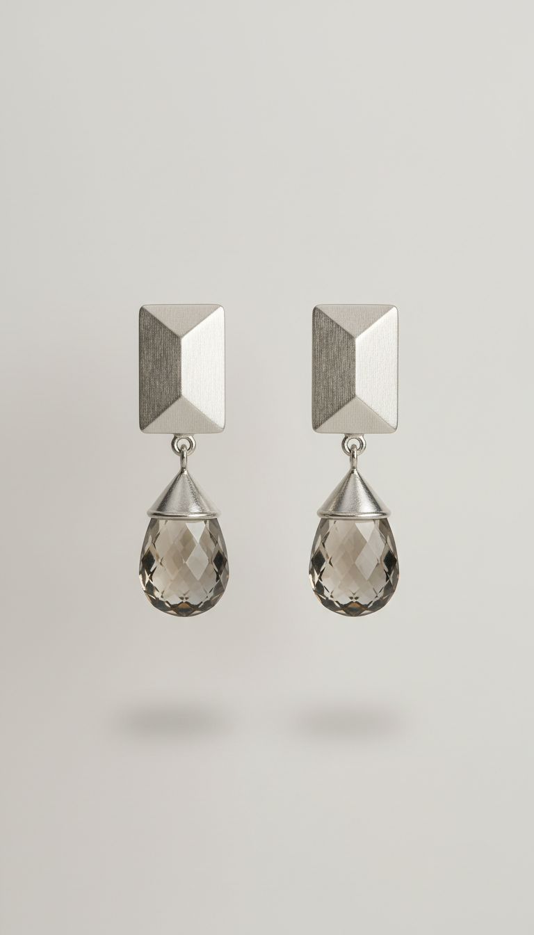 Platinum facet drop earrings