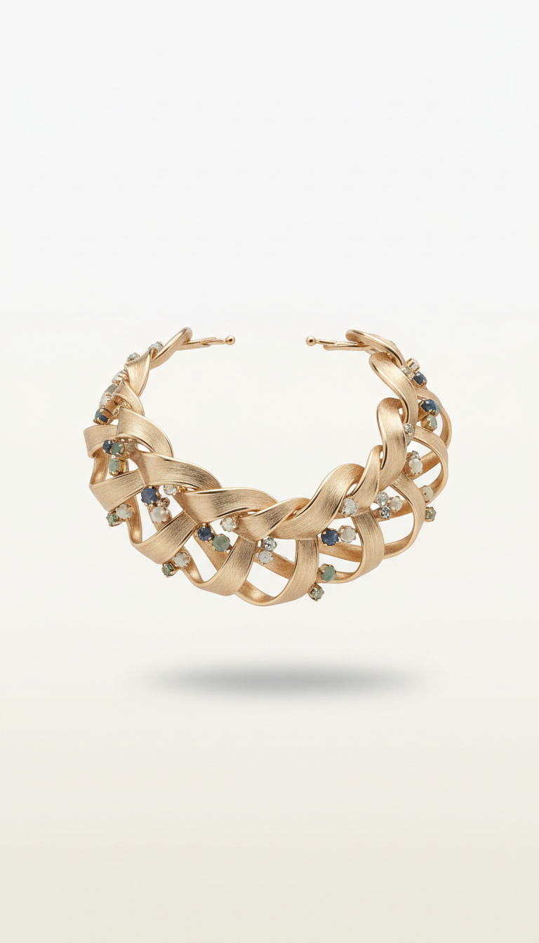 Champagne gold sculptural collar necklace
