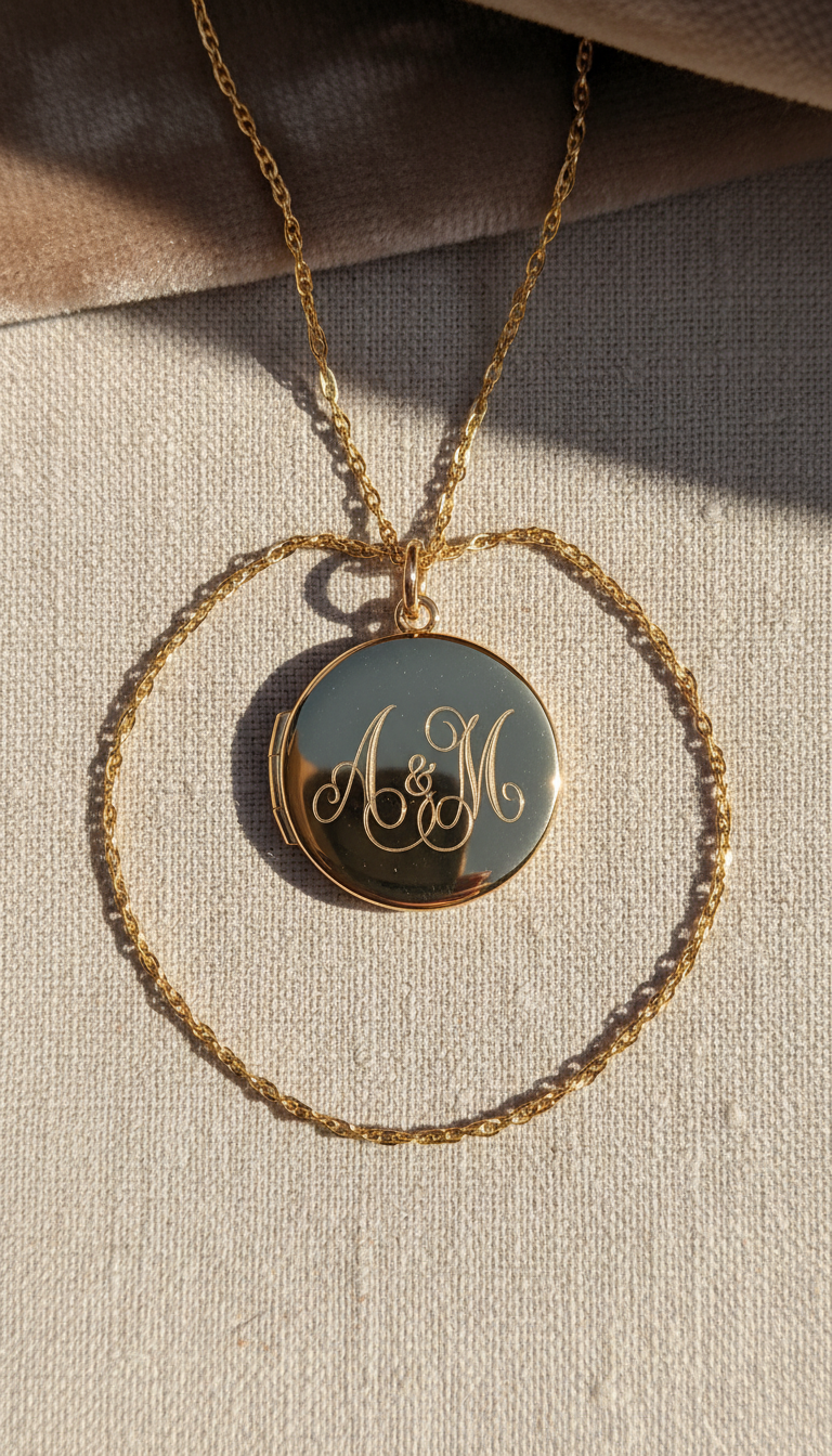 18k Gold Locket Necklace with Monogram